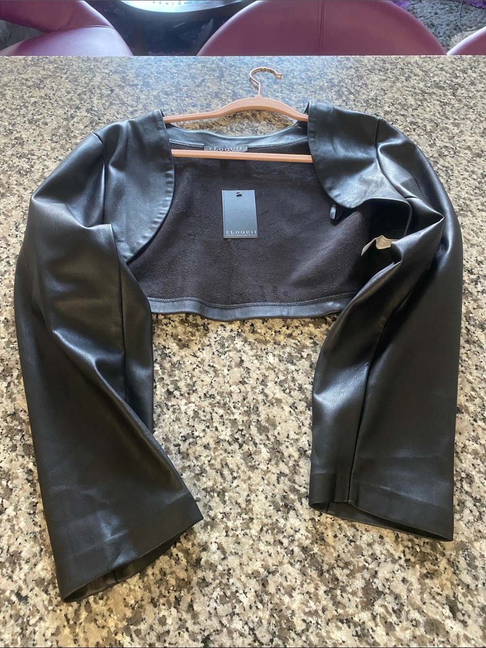 Eloquii Black Faux Leather Cropped Bolero vest